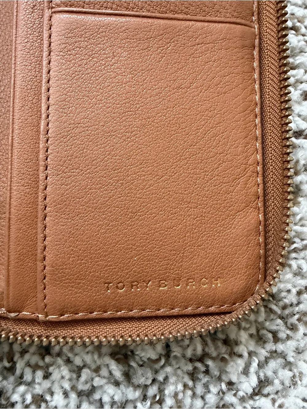 Tory Burch Leather Zip Card Case Wallet - Tan